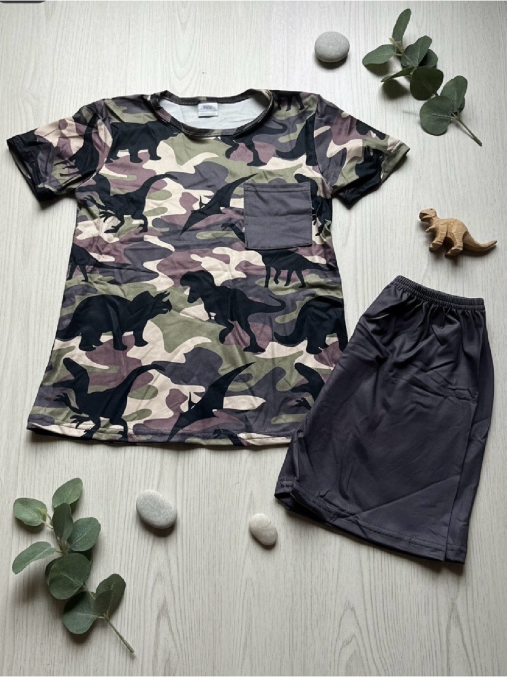 Kids Camo Dinosaur Pocket Tee - Olive/Black